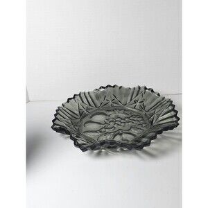 Vintage Federal Glass Pioneer Smoke Fruit Pattern 11" Round Crimped Glass Bowl